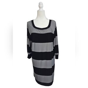 Norma Kamali XL Womens black and grey striped boat neck flowy dress